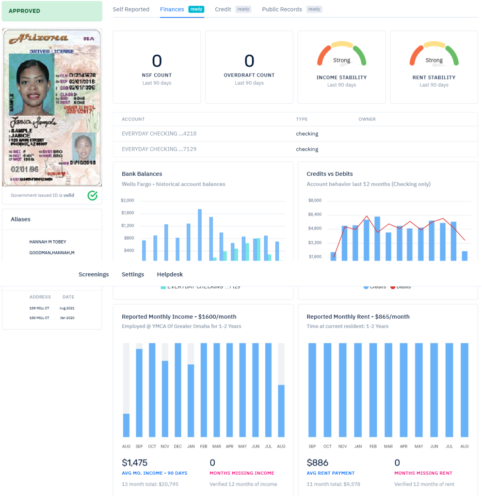 Screenshot of Rent Butter’s tenant screening dashboard